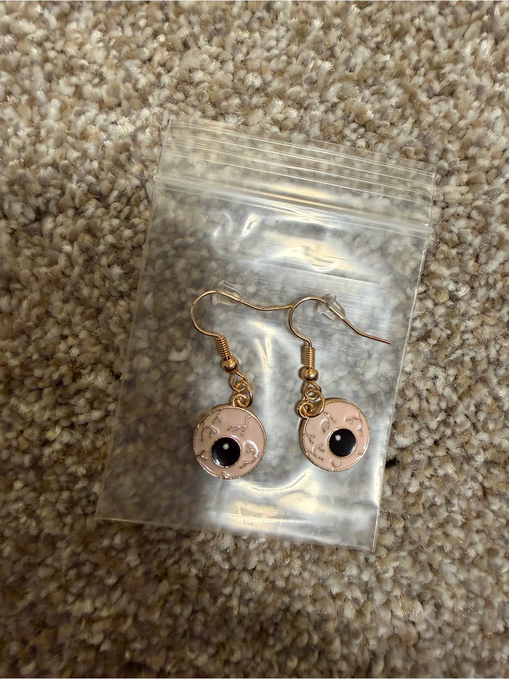 Gold-Tone Pink Enamel Drop Earrings with Black Accent